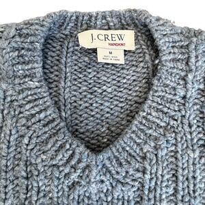 J Crew Handknit Wool V Neck Sweater Blue Marled Size Medium